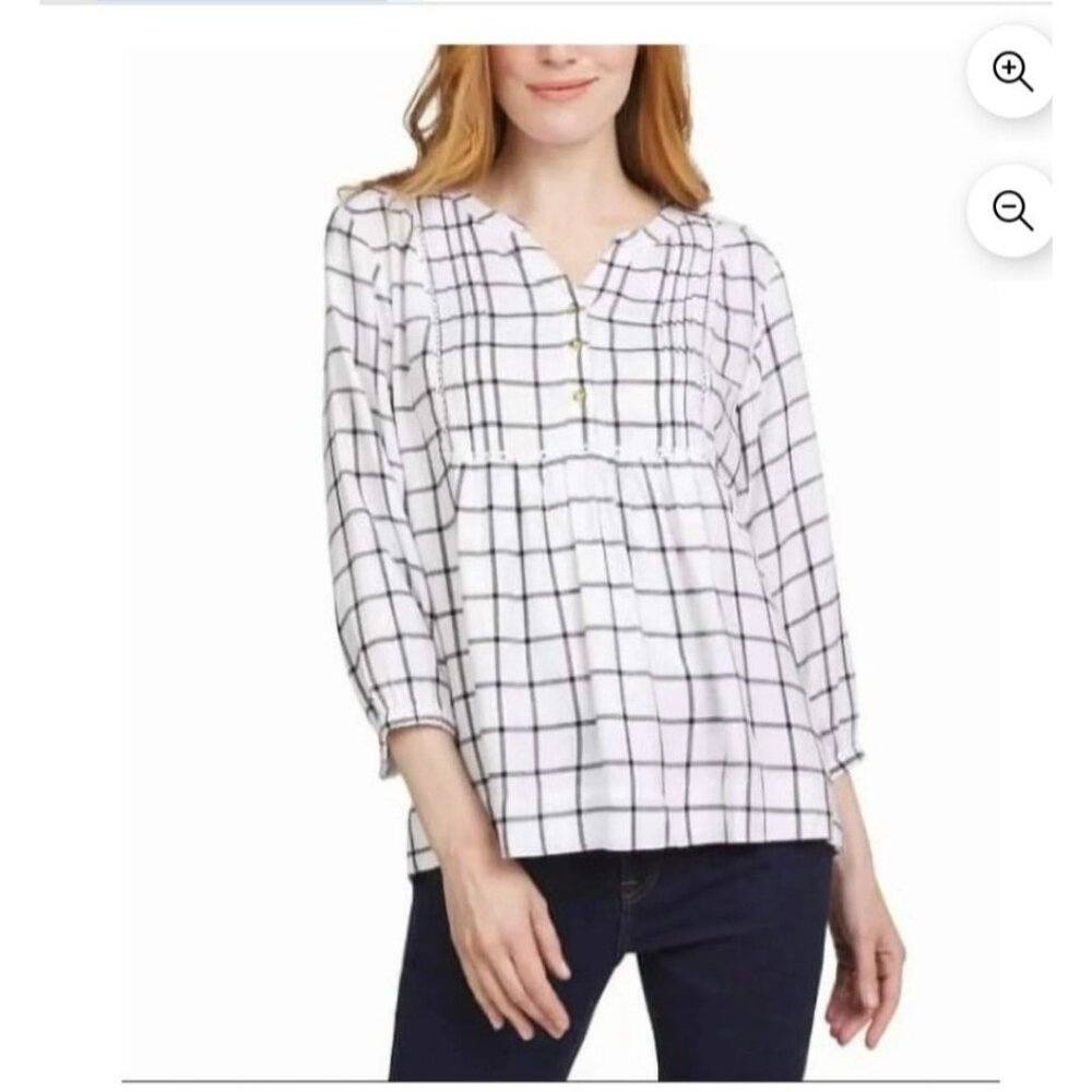 Wrangler Womens White & Black Plaid Button-Down Shirt Top XXL Cotton Long Sleeve